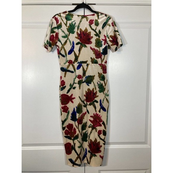ZARA Velvet Velour Floral Midi Dress V-Neck | Size M - Picture 9 of 14
